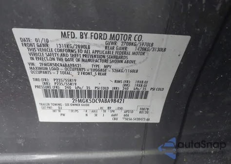 2010 Ford Flex Limited z USA, uszkodzony, nr VIN 2FMGK5DC9ABA98421